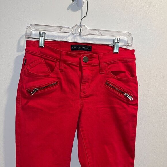 Rock & Republic Womens Red Skinny Jeans With Zipper Pockets Size 4 - Picture 2 of 12